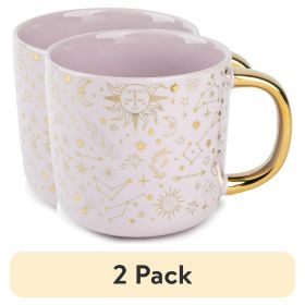 (2 pack) Stoneware Coffee Mug, 16 fl oz, Gold Stars